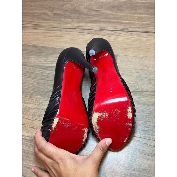 Christian Louboutin Lady Gres Black Leather Peep-Toe Platforms Heels Women 10 - Picture 10 of 13